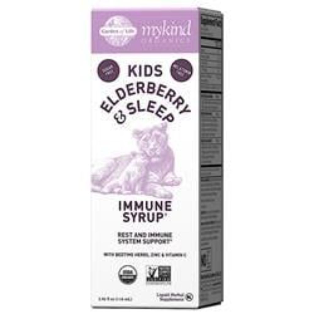 Mykind Organics  Kids Elderberry & Sleep  Immune Syrup with Bedtime Herbs  Zinc & Vitamin C  3.92 fl oz (116 ml)  Garden of Life