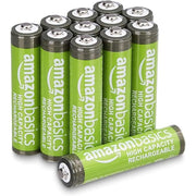 Amazon Basics 12-Pack Rechargeable AAA NiMH High-Capacity Batteries, 850 mAh, 1.2V, Low Self Discharge, Pre-Charged, Recharge up to 500x Times