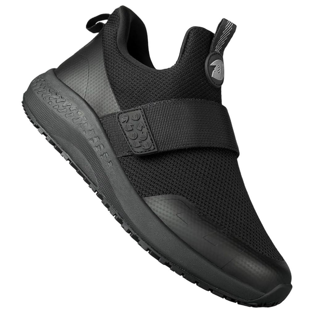 Delobi Men's Non-Slip Work Shoes - Slip Resistant Lightweight Sneakers for Restaurant, Kitchen, Hospital, Black, Size 9.5 Wide