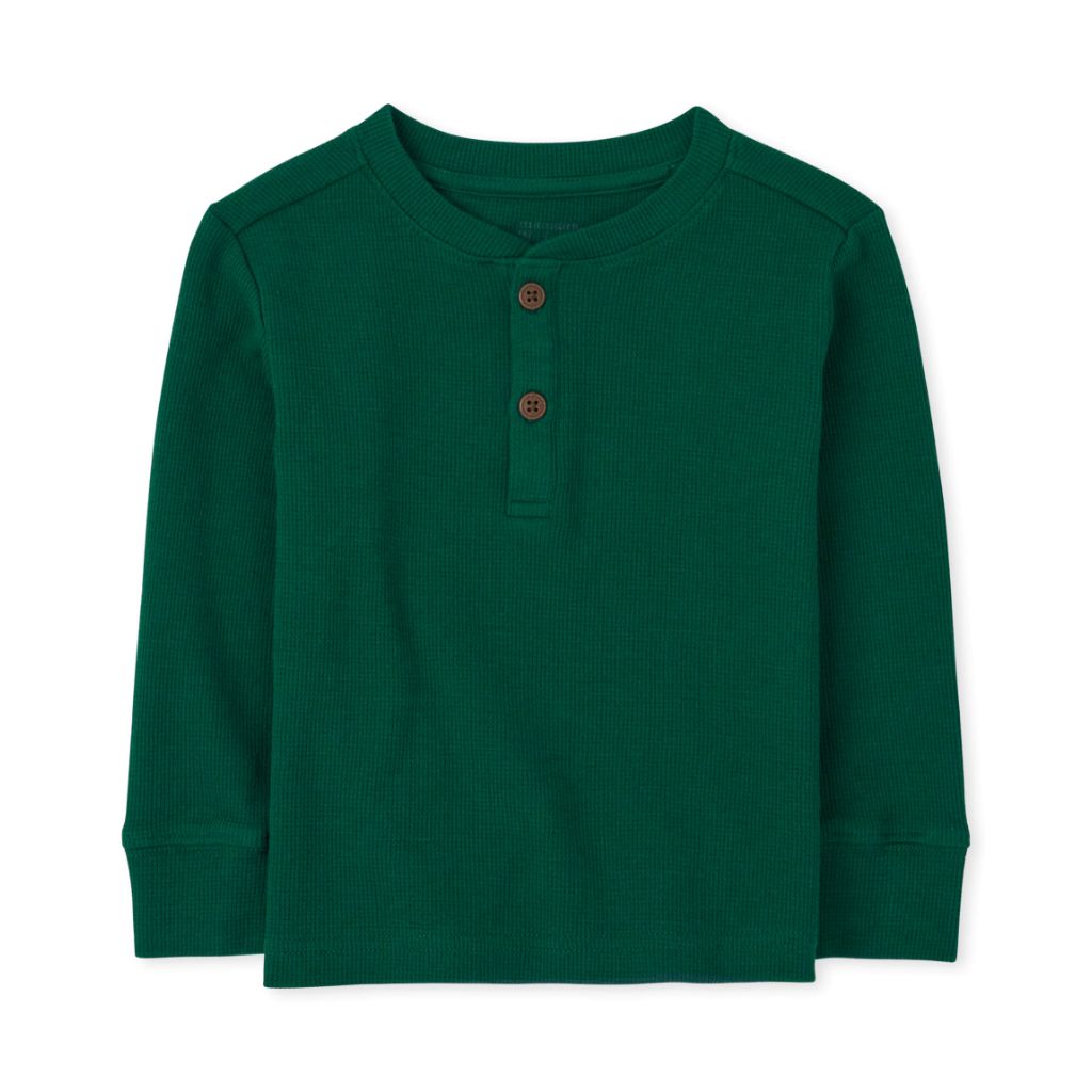 The Children's Place Baby Boys and Toddler Boy Long Sleeve Thermal Henley Top Shirt, Spruceshad, 18-24 Months US
