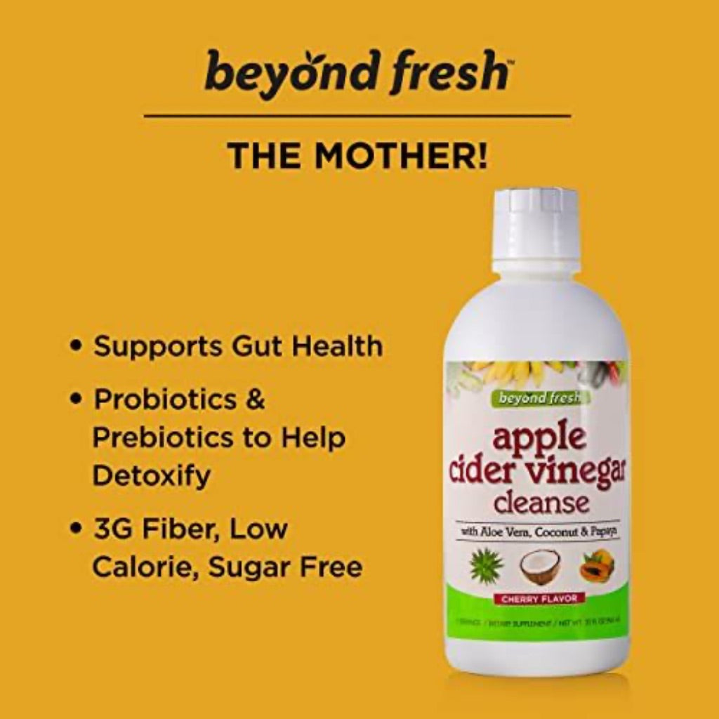 Beyond Fresh Apple Cider Vinegar Cleanse, Promotes Gut Health, Weight Support and Cleanse, Excellent Source of Fiber, Cherry Flavor 32 Fl Ounce, White