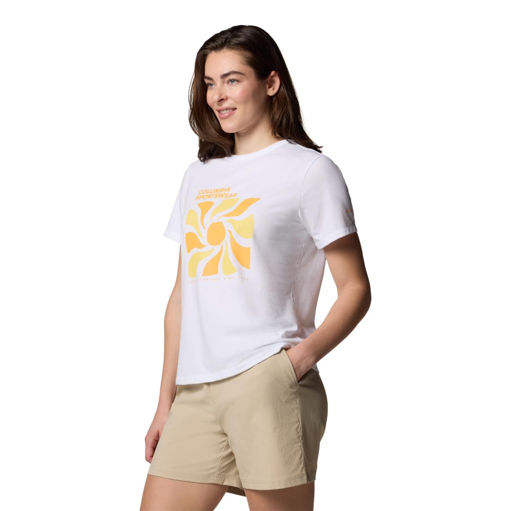 Columbia Women's Sun Trek Graphic Short Sleeve III, White/Wavy Rays, Large