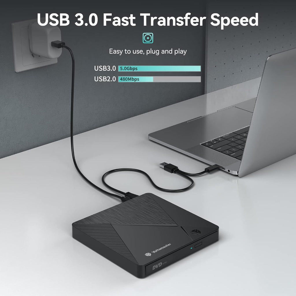 Yottamaster External CD DVD Drive, USB 3.0 Type C Slim and Portable CD DVD Burner Writer with SD&TF Slot and USB A Ports, Support CD DVD +/-RW Drive