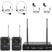 Phenyx Pro UHF Wireless Microphone System w/ 2x30 Tunable Frequencies, Metal Cordless Mic Set, 200 ft Range, 2 Bodypacks & Headsets/Lapel Mics for Speaking, Singing, Church, DJ (PTU-52-2B)