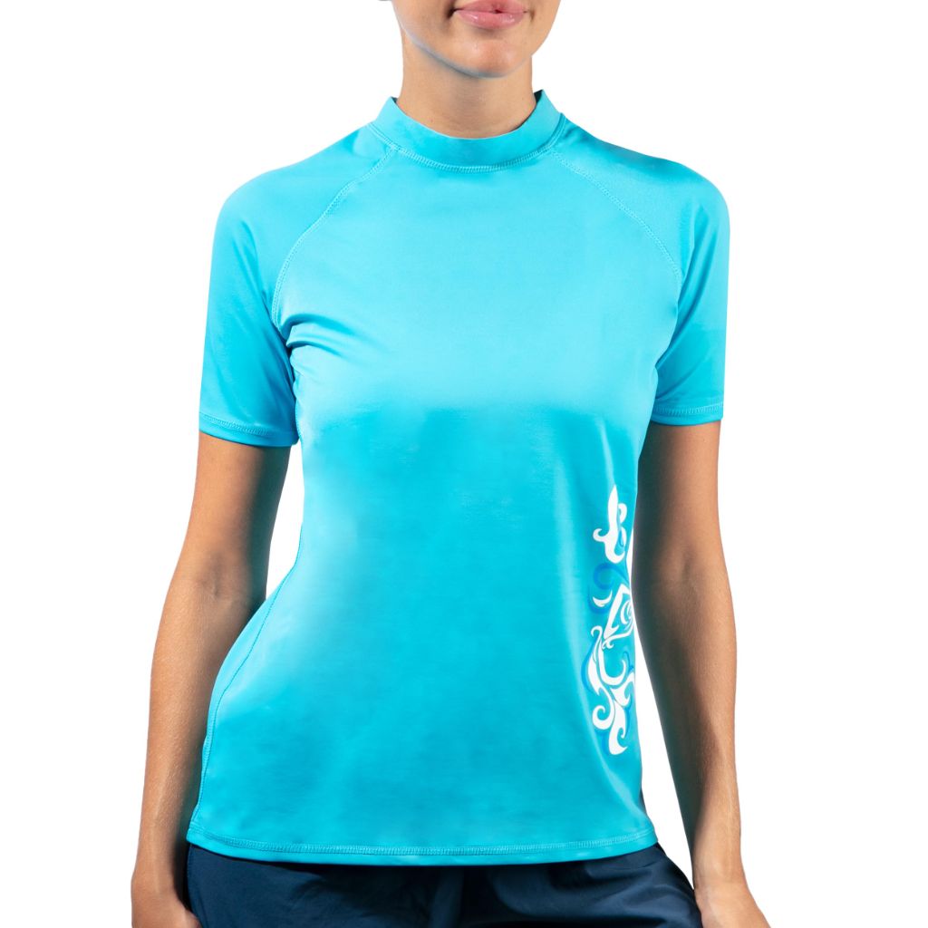SZ S, Kanu Surf Women's UPF 50+ Short Sleeved Active Rashguard & Workout Top, Breeze Aqua