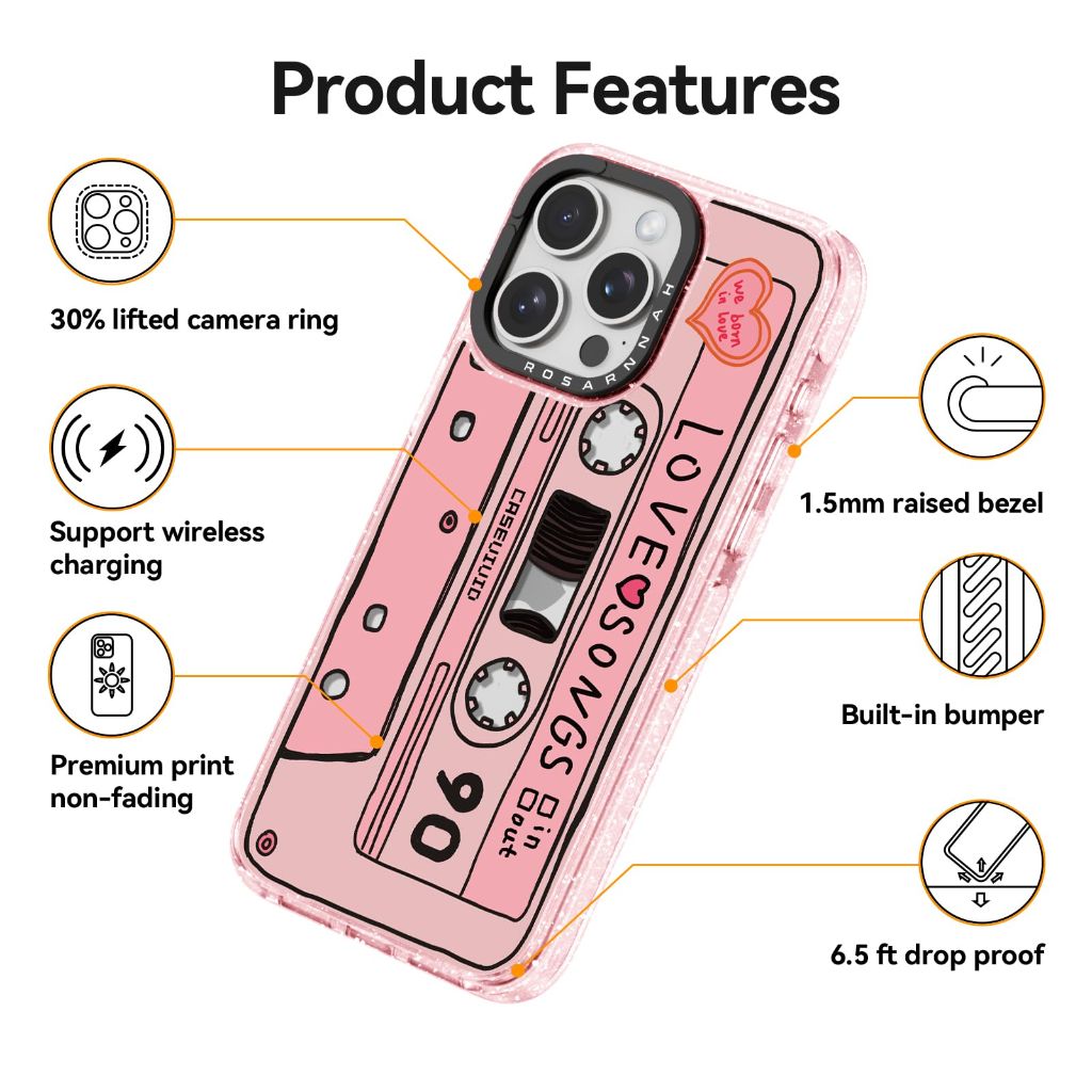 Rosarnnah for iPhone 14 Pro Max Case Cute - Durable Shockproof 6.6 ft Drop Impact Phone Case - Glitter Pink
