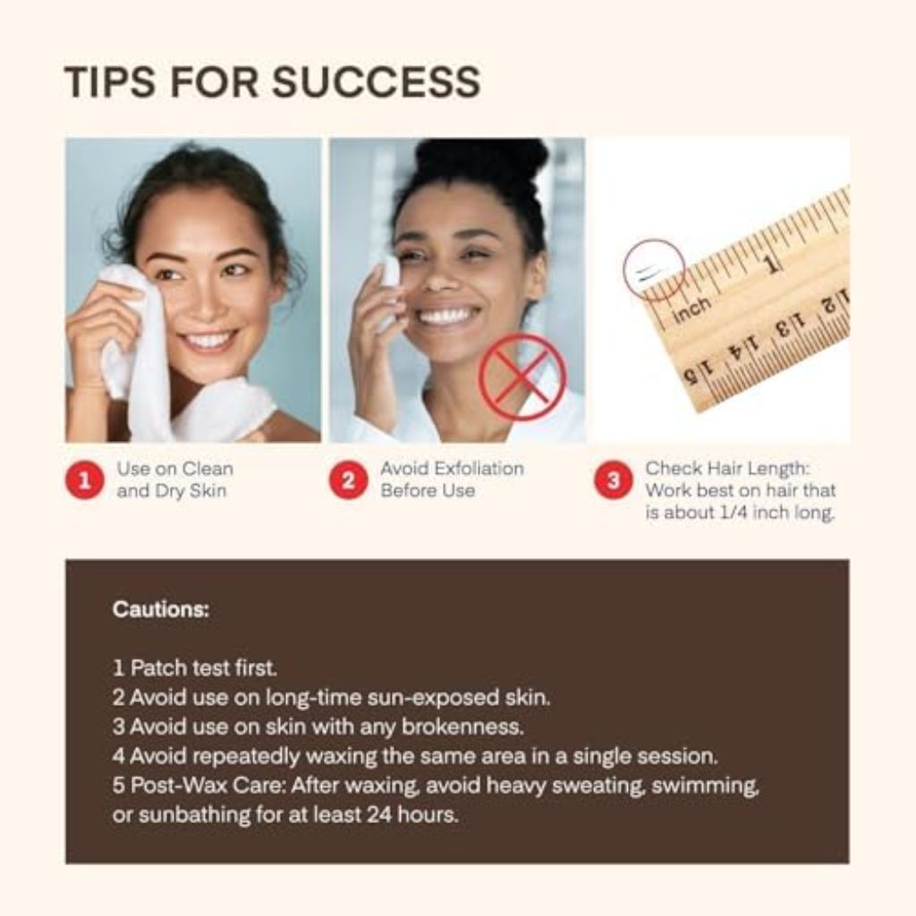 Irreshine Facial Wax Strips for Upper Lip, Eyebrow, Chin - 40 Medium Strips with 6 Wipes