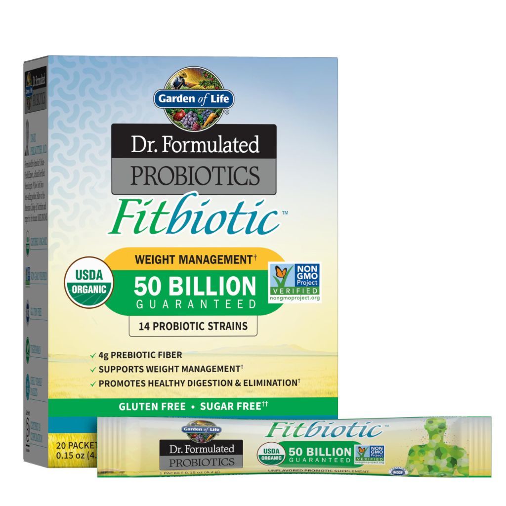 Garden of Life Dr. Formulated Probiotics Fitbiotic Weight Management Powder, 50 Billion CFU, 14 Strains, 30 Packets