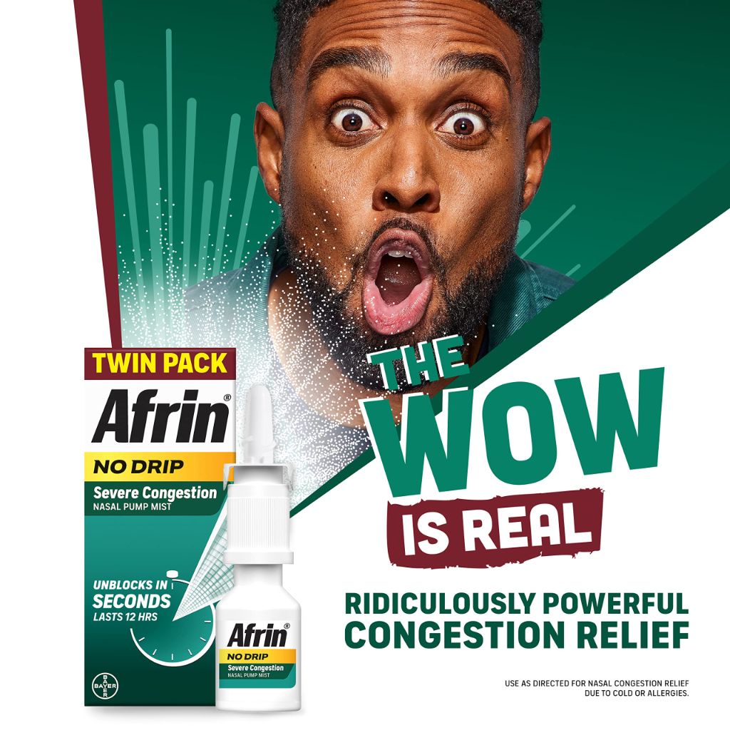 Afrin No Drip Severe Congestion Nasal Mist Twin Pack .5 fl oz (Pack of 2)