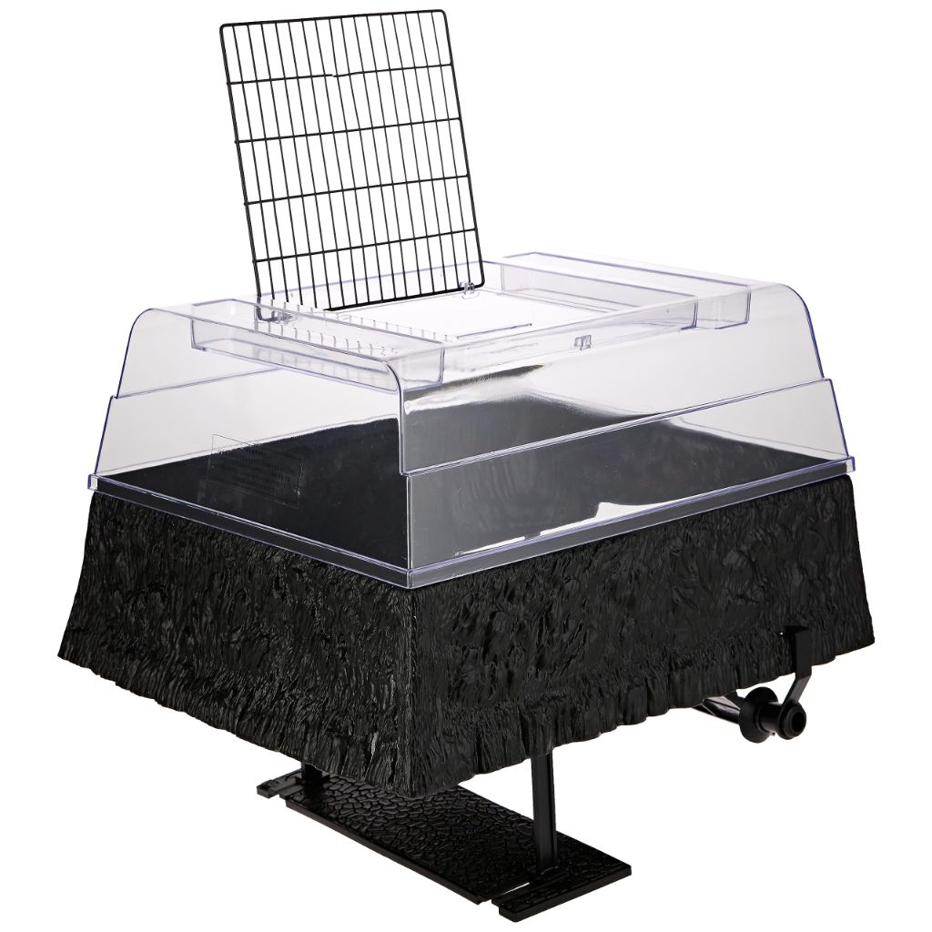 PENN-PLAX Reptology Turtle Topper – Above Tank Basking Platform That Safely Mounts to Standard Size Tanks Including 10g, 20L, 20H, 29g, up to 55 Gallons and 13” Wide – Black Color (REP600)