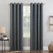 Sun Zero Kline 100% Blackout Thermal Burlap Weave Grommet Window Curtain, Blue