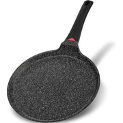 Non Stick 11 Inch Granite Coated Crepe Pan - Lightweight 4.27 Quart Dosa Pan with Comfort Stay Cool Grip Handle - Induction Compatible PFOA Free Tortilla Cookware (Black)