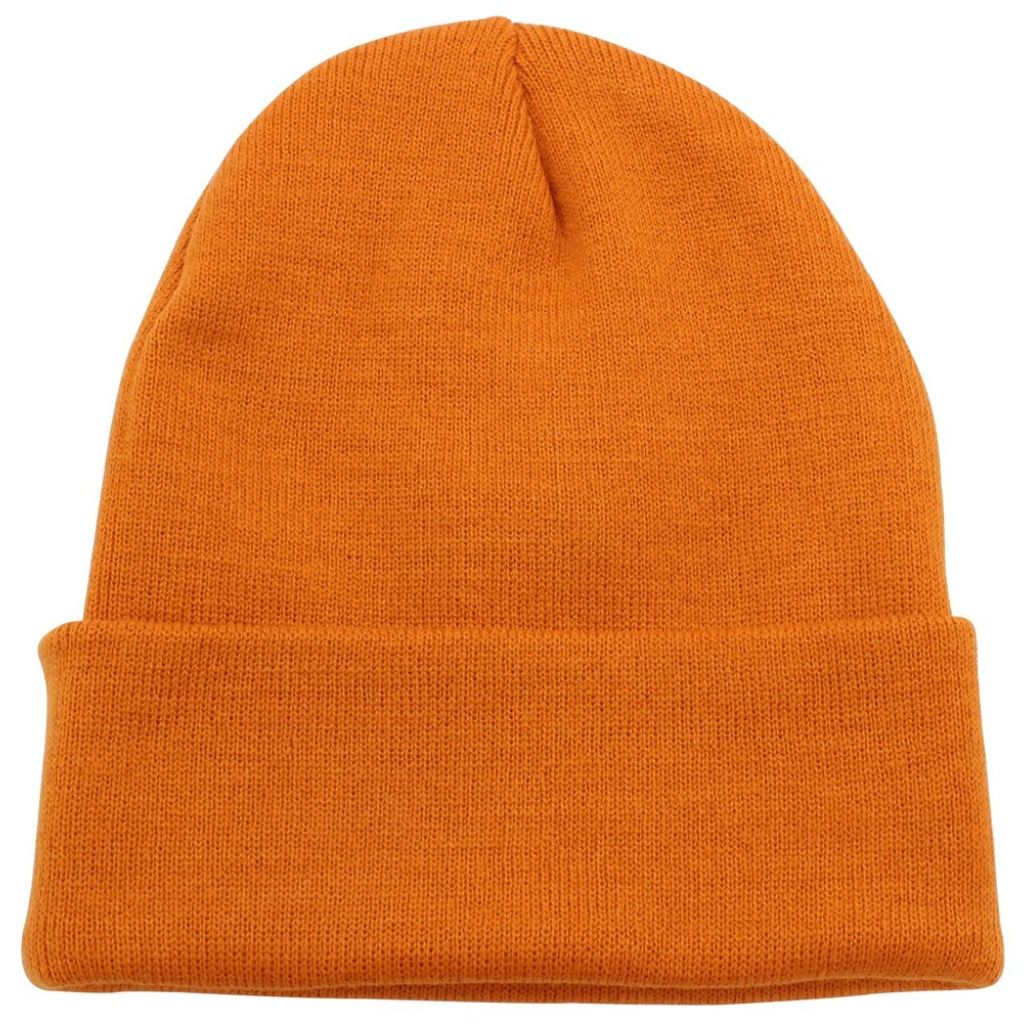 Top Level Beanie Men Women - Unisex Cuffed Plain Skull Knit Hat Cap, T Orange