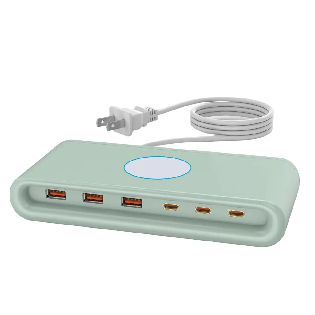 USB Charging Station for Multiple Devices with 6-Ports (Single-Port PD65W and PD20W), Charging hub for Multiple Devices, MacBook, Laptops, iPad Pro, iPhone and More, Charger Block (Green)