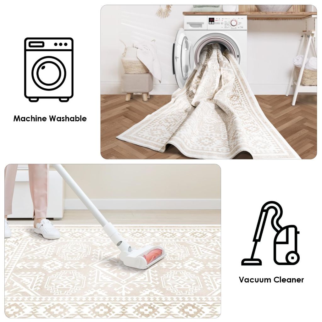 Comfwell Beige Rug 5x7 Area Rug Non Slip Machine Washable, Beige