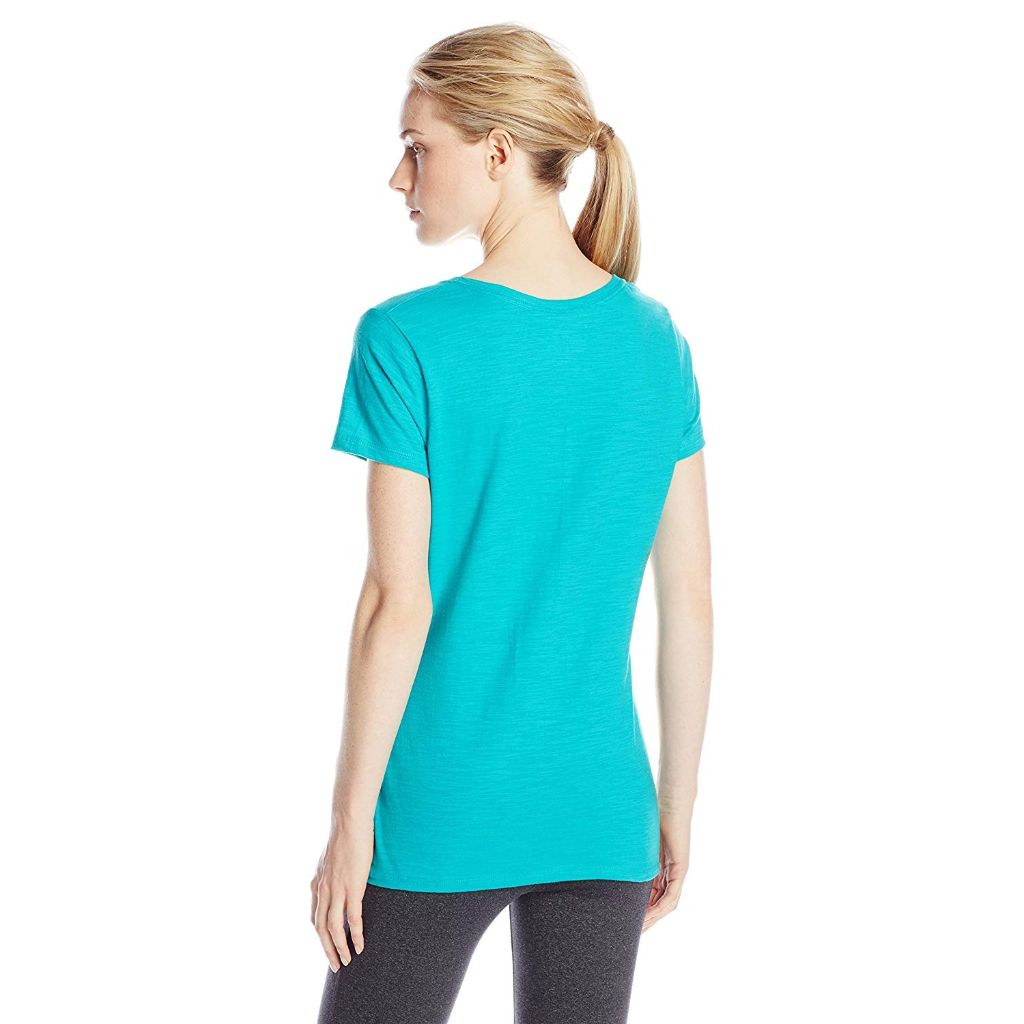 Hanes Women's Shirts, Slub Cotton Shirred V-Neck Tee, Eco Teal - size XL