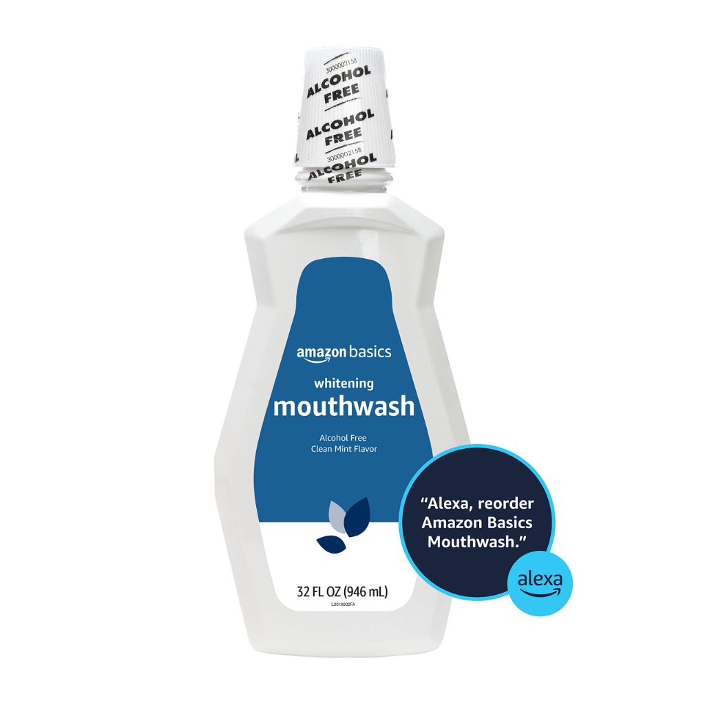 Amazon Basics Teeth Whitening Mouthwash, Clean Mint, 32 Fluid Ounces