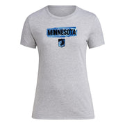 Adidas Women's Minnesota United FC Local Pop Short Sleeve Pre-game T-shirt, Medium Grey Heather, Large Tall