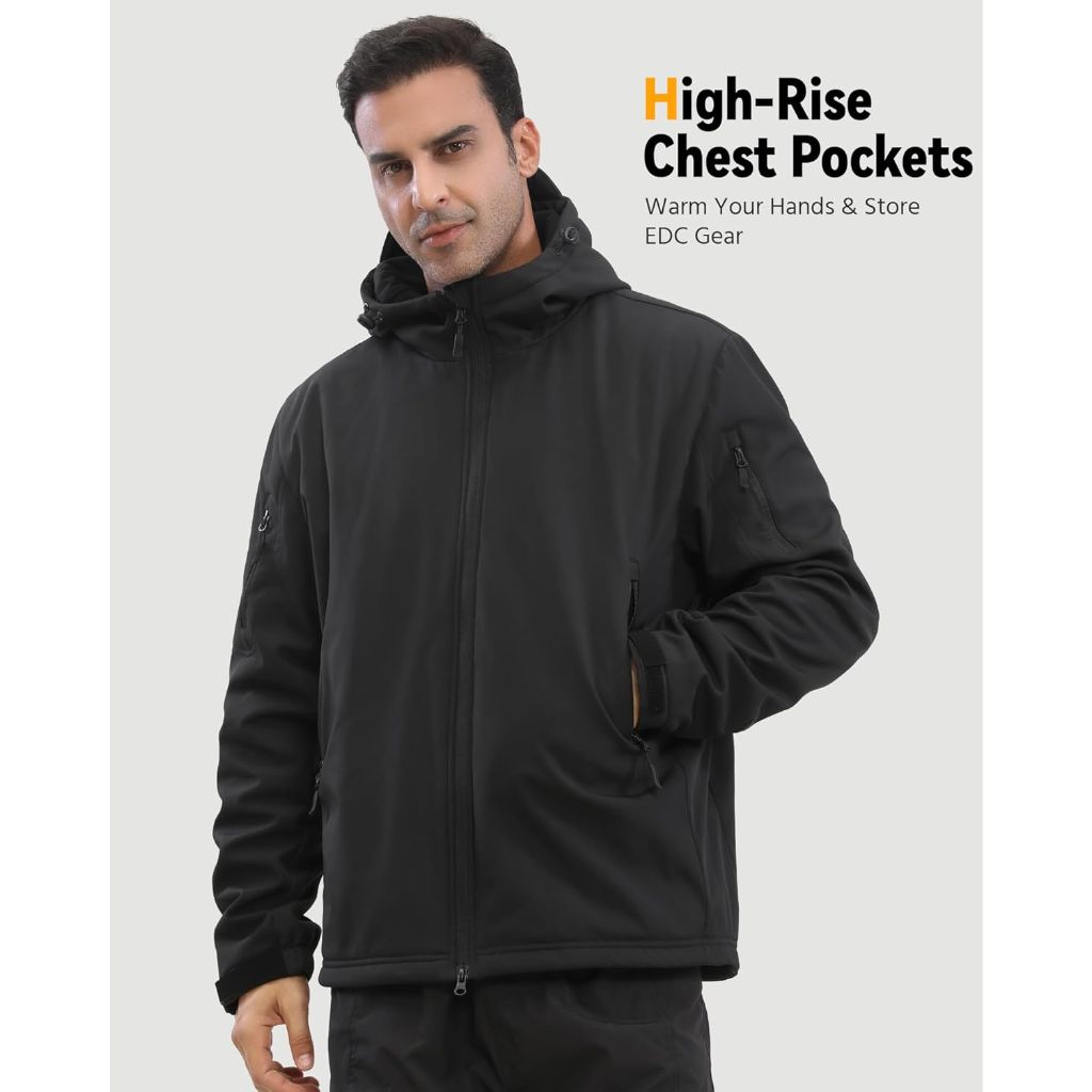 Wulcea Men's Graphene Heated Soft Shell Jacket w/12V 18400mAh Rechargeable Battery - Black, Large