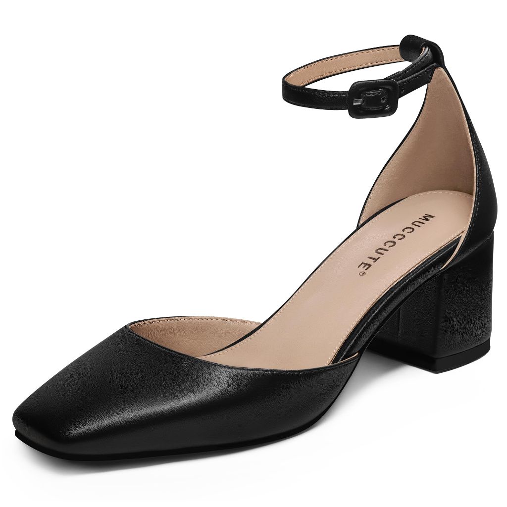 MUCCCUTE Black Heels for Women Closed Toe Pumps - Chunky Low Heel, Size 6