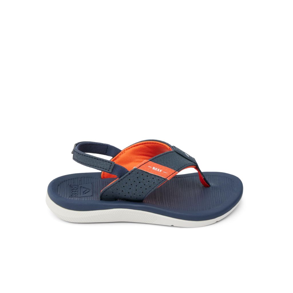 Reef Toddler/Little Boys' Santa Ana Flip Flop, Super Soft and Supportive Footbed, Water Friendly, Backstrap, Navy/White/Orange, 3