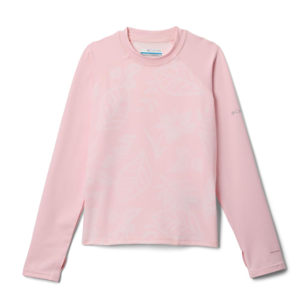 Columbia Youth Unisex Sandy Shores Printed Long Sleeve Sunguard, Satin Pink Pasteled Tonal/Satin Pink, Medium