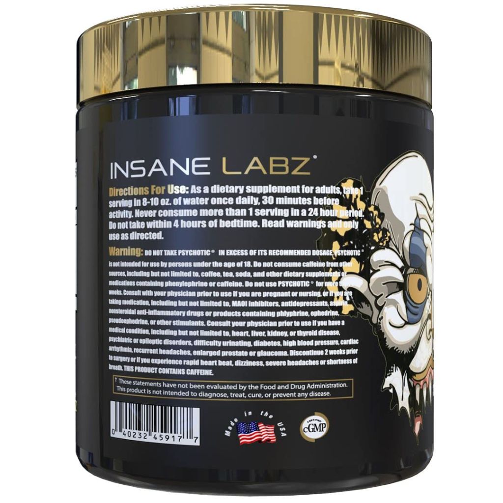 Insane Labz Psychotic Gold, High Stimulant Pre Workout Powder (35 Servings, Gummy Candy)