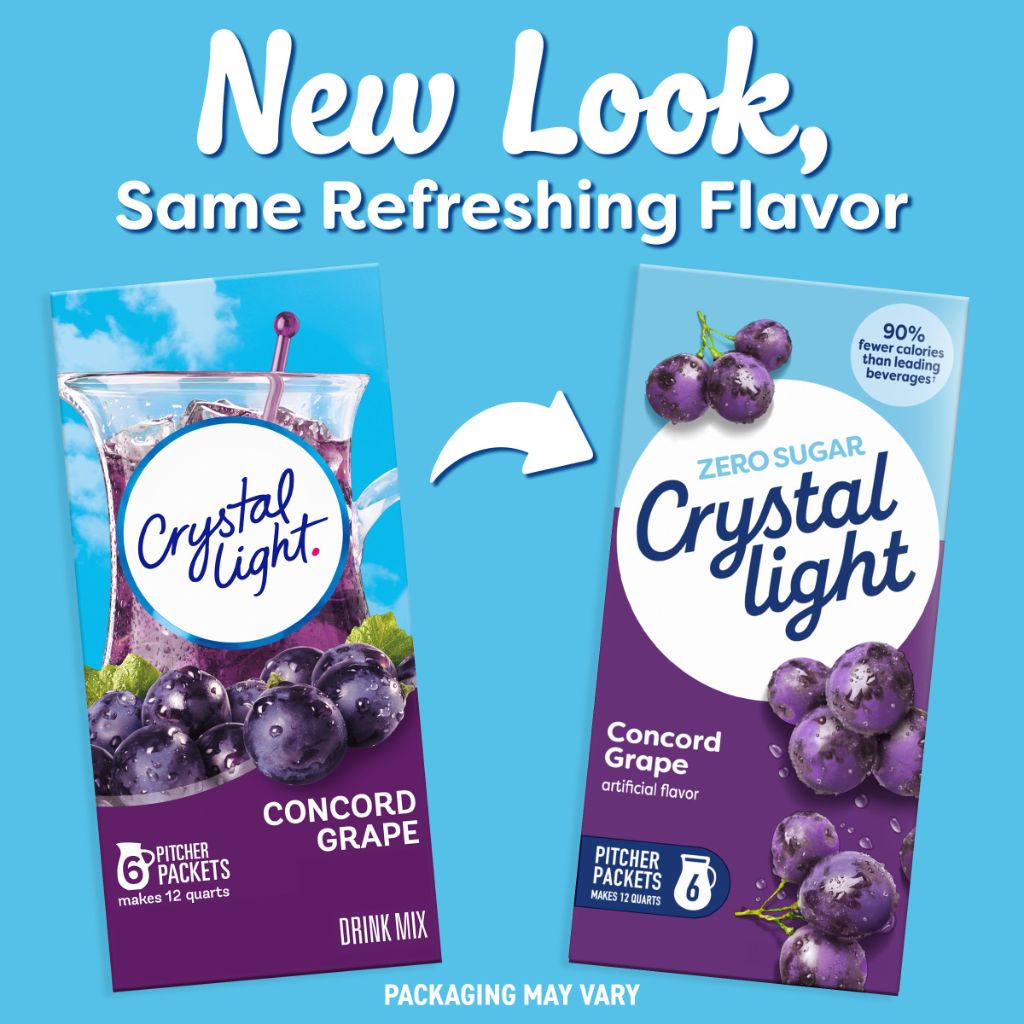 Crystal Light Drink Mix, 6 Pitcher Packets, Concord Grape Artificially flavored, 2.01 oz