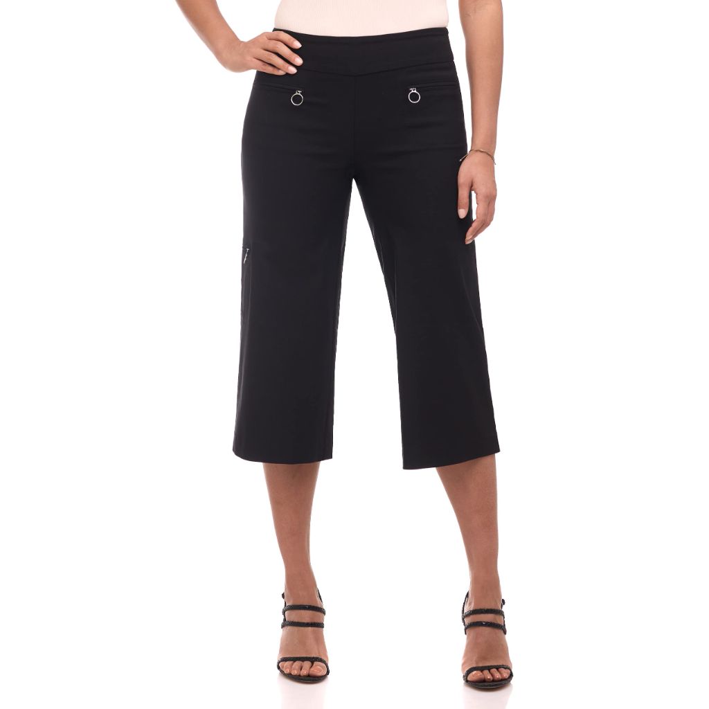 Rekucci Women's EcoCosy Comfort Modern Cargo Capri Pant (12, Black)