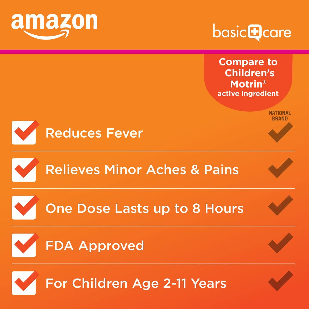 Amazon Basic Care Children's Ibuprofen Oral Suspension, 100mg, Bubblegum, 4 fl oz