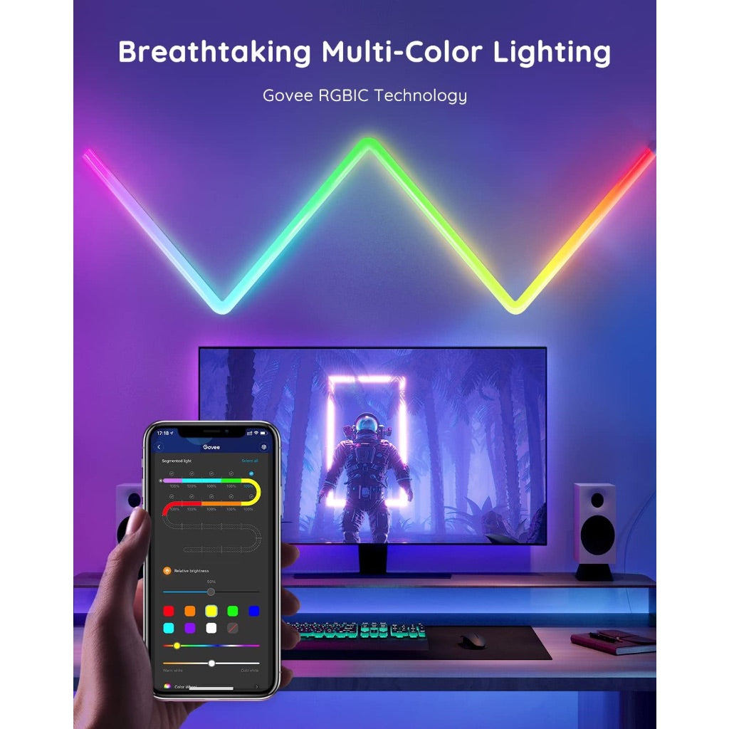 Govee Glide RGBIC LED Wall Lights, Music Sync Home Decor LED Light Bar for for Gaming TV Bedroom Streaming, Multicolor Customizable, Lights, 8 Pcs with 4 Corners