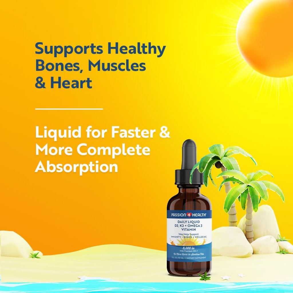 Passion 4 Health Organic Liquid Vitamin D3 K2 (Mk-7) + Omega 3 Supplement