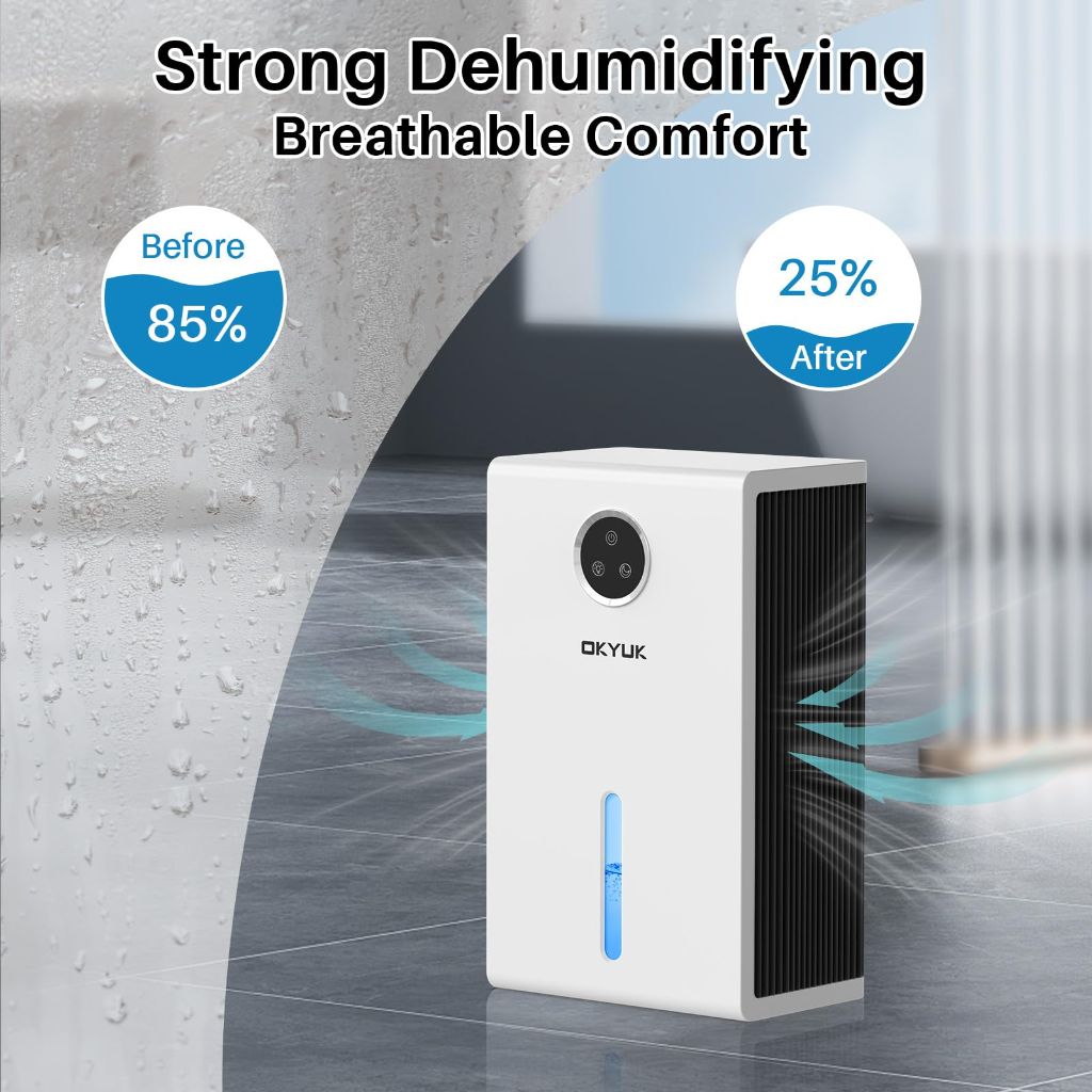 OKYUK Dehumidifier, 95 oz, 1000 sq. ft Dehumidifiers for Bedroom with 7 Colors LED Light