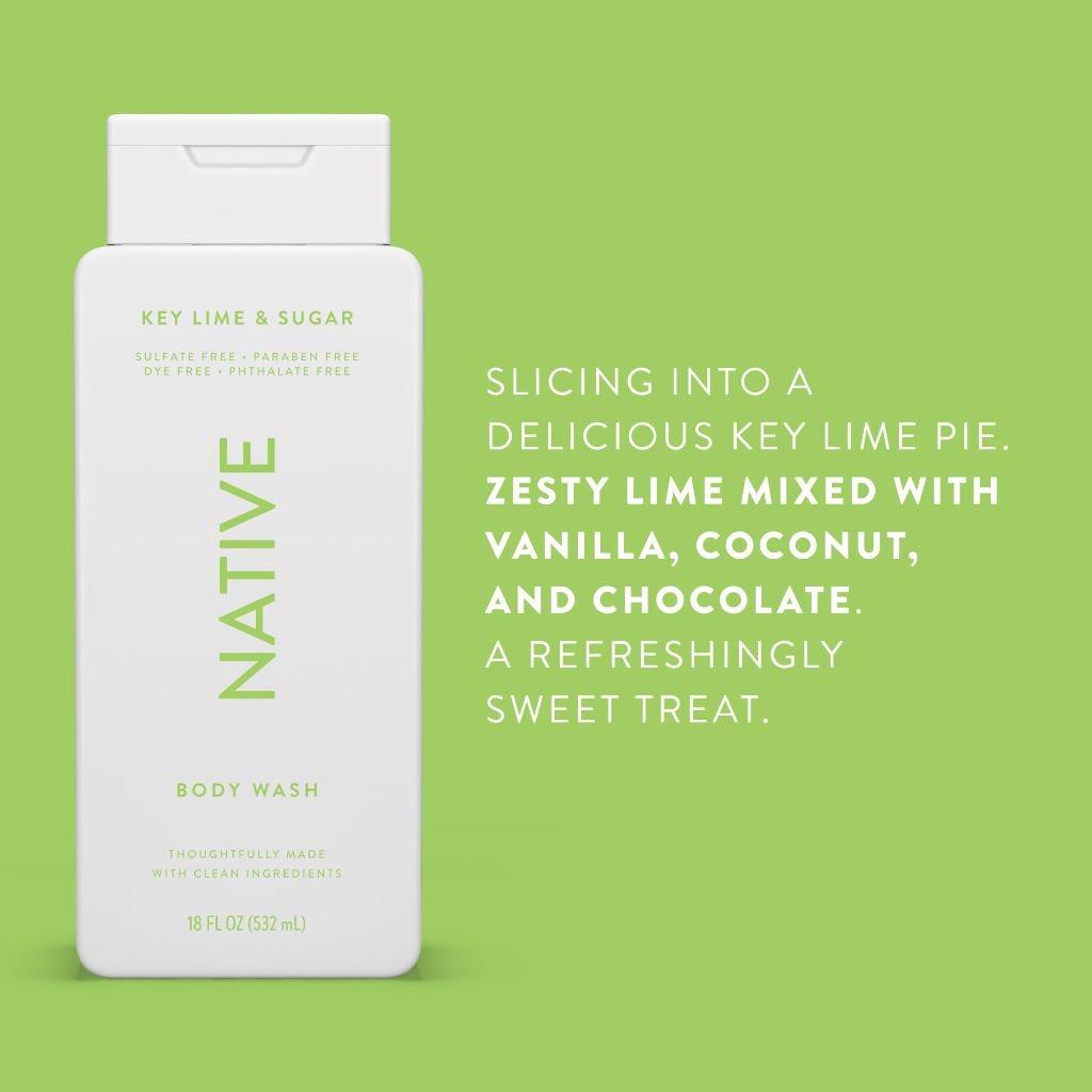 Native Body Wash Contains Naturally Derived Ingredients | Key Lime & Sugar | 18 oz