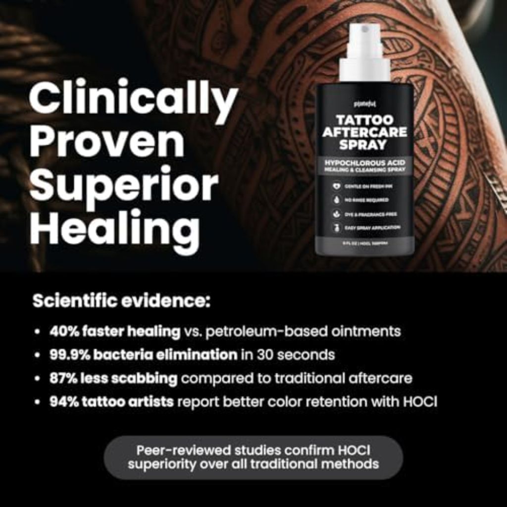 Tattoo Aftercare Spray Hypochlorous Acid (HOCl) Tattoo Care, Lightweight Alternative to Cream & Ointment - 8 fl. oz.