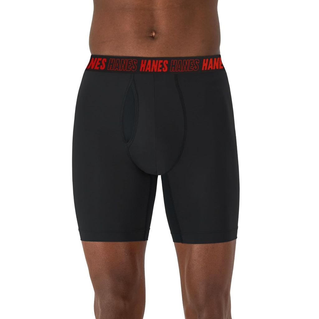SZ L 8" Hanes Men's Moves Performance Boxer Brief, Total Support Pouch, Regular/Trunk/Long Leg, 3-Pack