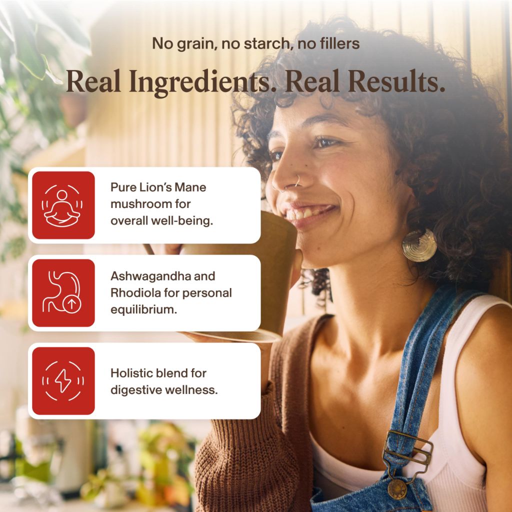 Real Mushrooms RealClarity Capsules, Lion’s Mane, KSM-66 Ashwagandha, Rhodiola & Bacopa - 60ct