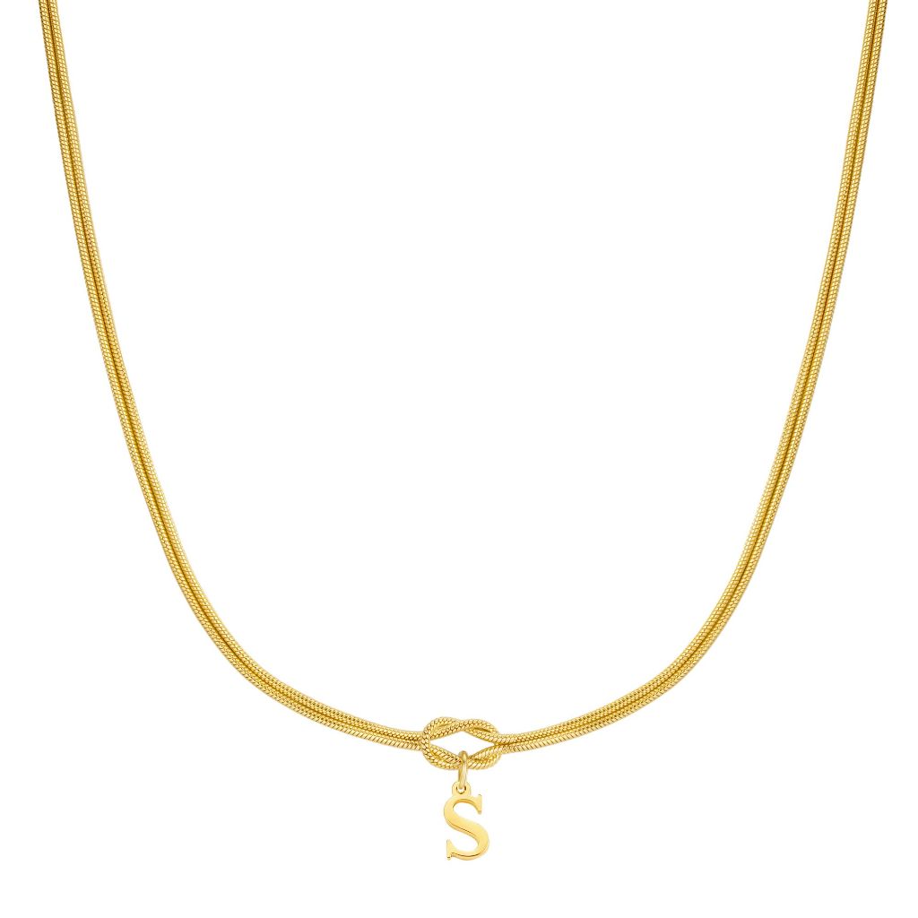 M MOOHAM Knot Letter Necklace for Women - 14K-Gold-Plated Tie the Knot Necklace Letter S Initial Necklaces Personalized Forever Infinity Necklaces Jewelry Gifts for Women Birthday Unique