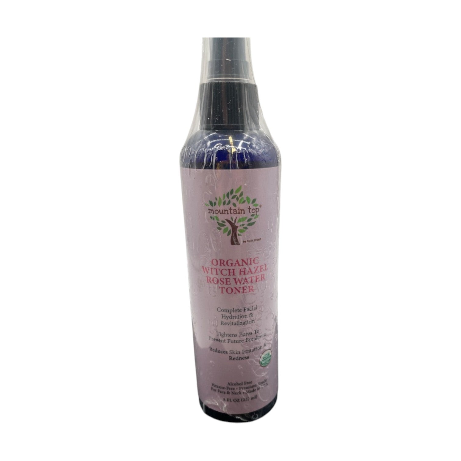 MOUNTAIN TOP Witch Hazel Rose Water Toner (8oz) - USDA Organic - Clears Pores & Hydrates Skin - Infused with Witch Hazel, Rose Water, Glycerin, Mint Water - For Complete Facial Revitalization
