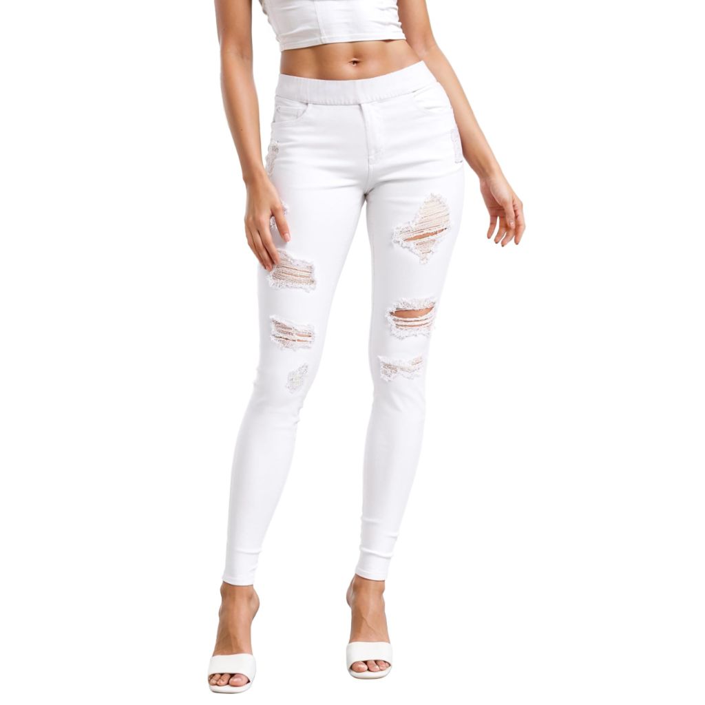 Hybrid & Company Women's Pull On Stretchy Mid Rise Skinny Fit Pants - White, Size Medium Short