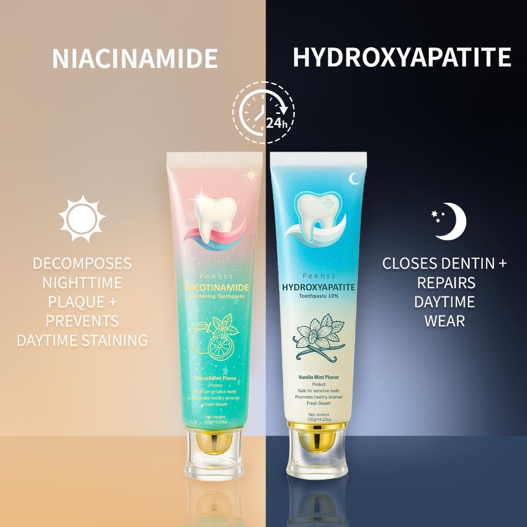Hydroxyapatite Toothpaste (10% n-HAp) - Day & Night Oral Care Fluoride Free, Vanilla & Citrus Mint 4PCS