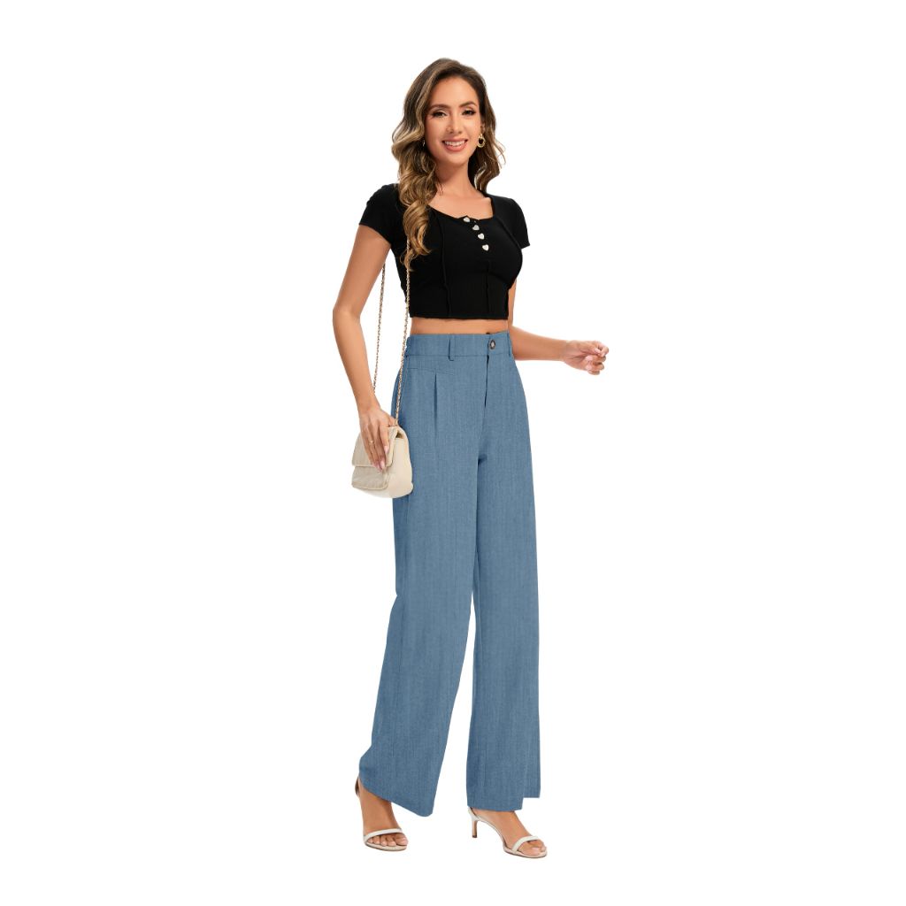 FUNYYZO Women High Waisted Pants, Blue, Small