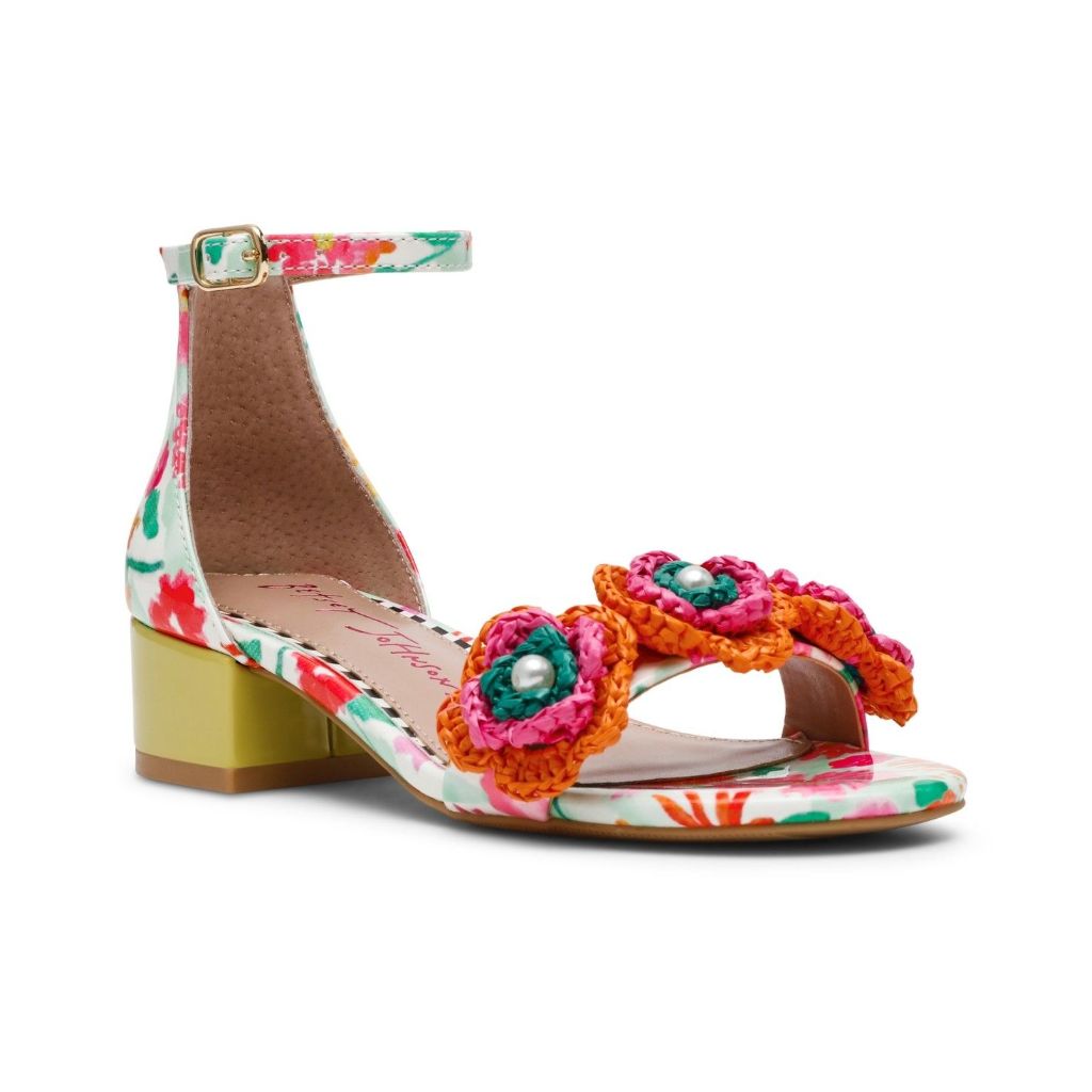 Betsey Johnson Little and Big Girls Brady Crochet Flower Sandal - White Multi , Size 1Y
