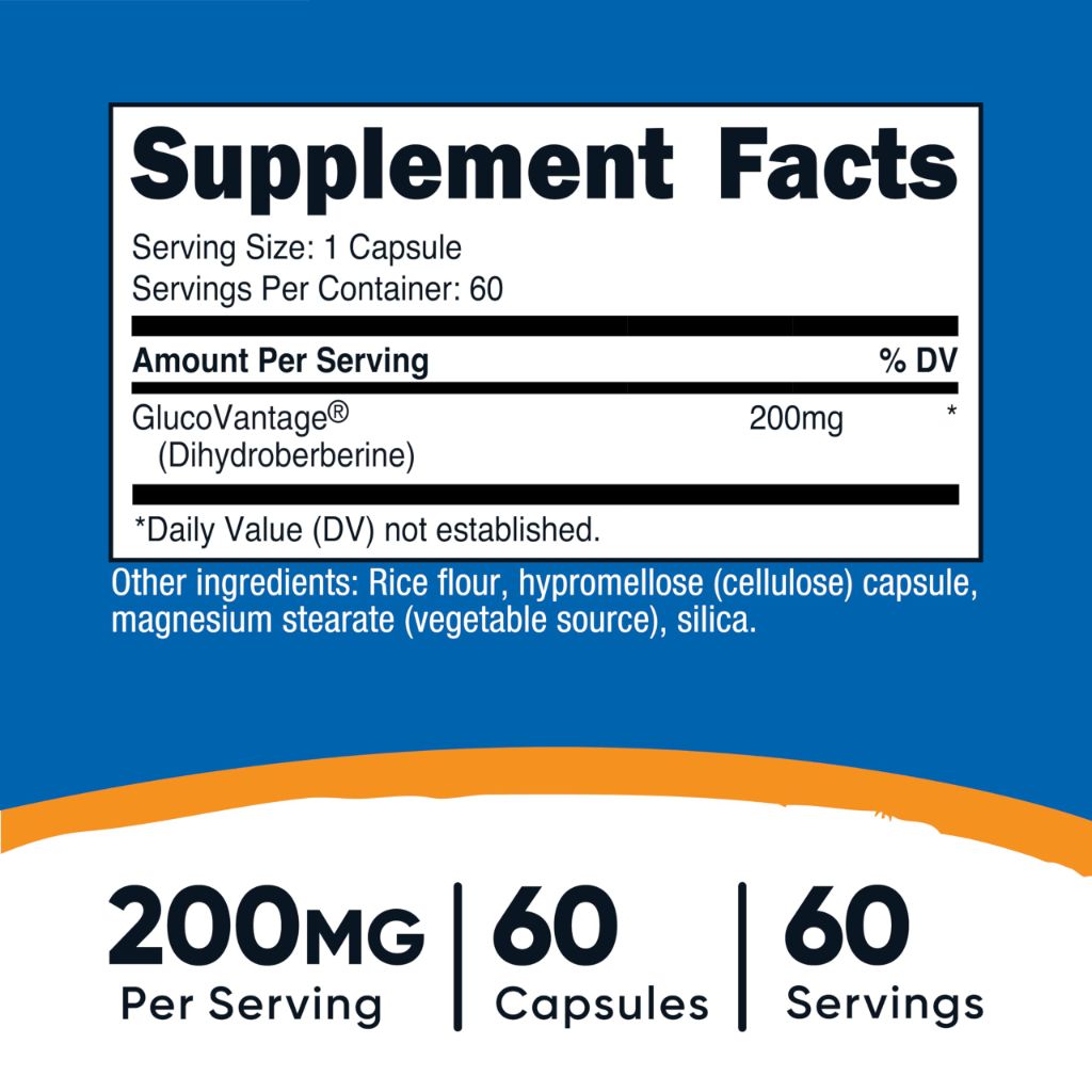 Nutricost Dihydroberberine Capsules (200mg, 60 Capsules) - More Bioavailable Metabolite of Berberine