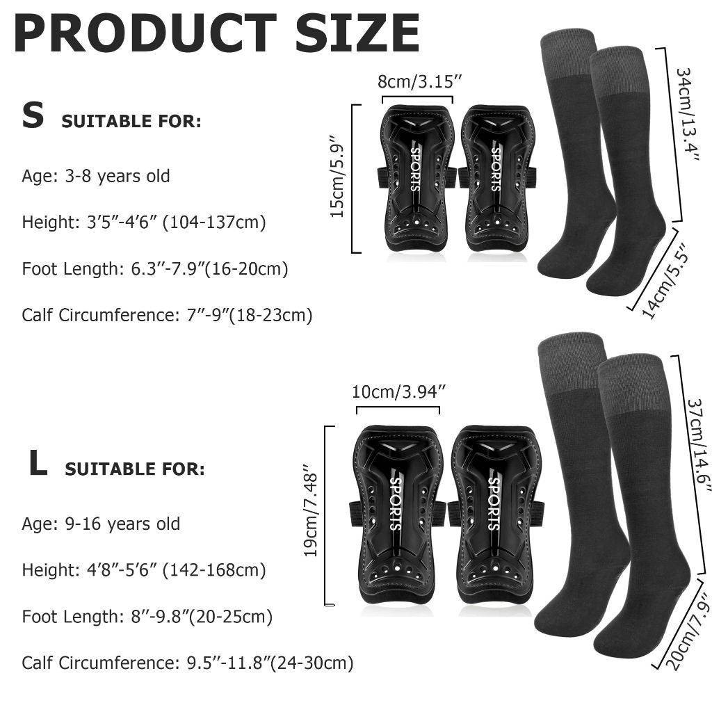 Youth Soccer Shin Guards Soccer Socks for Kids Youth (Black, L Size)