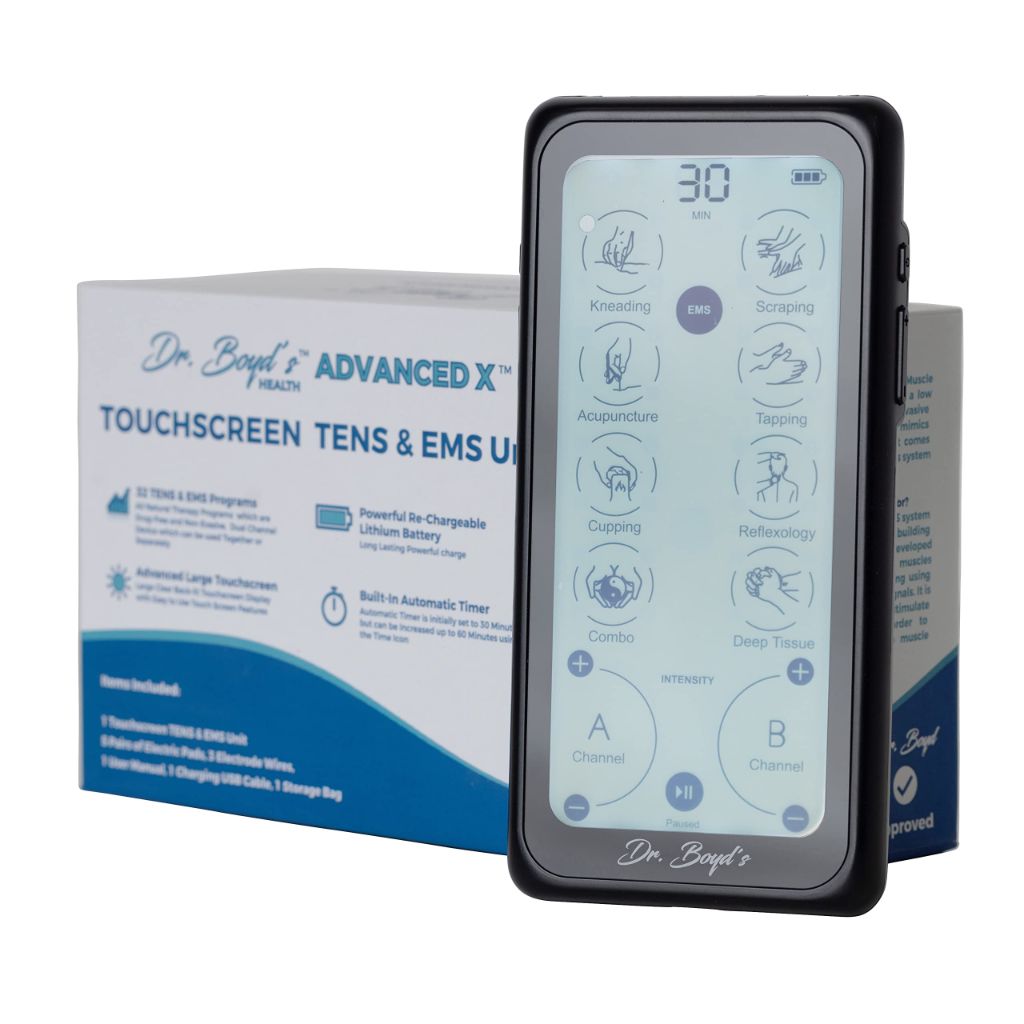 Dr. Boyd's "Advanced X" Touchscreen TENS & EMS Unit -32 Modes, 8 Settings, Large Back-Lit Touchscreen Display