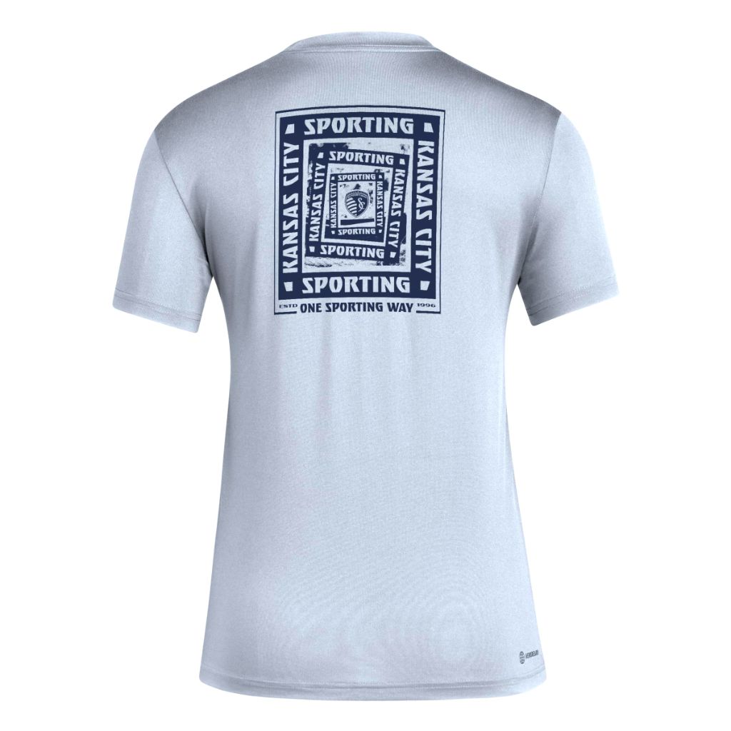 Adidas Womens Sporting Kansas City Pre-Game Short Sleeve Soccer T-Shirt,Smoke Blue/Sporting Kansas City,Medium