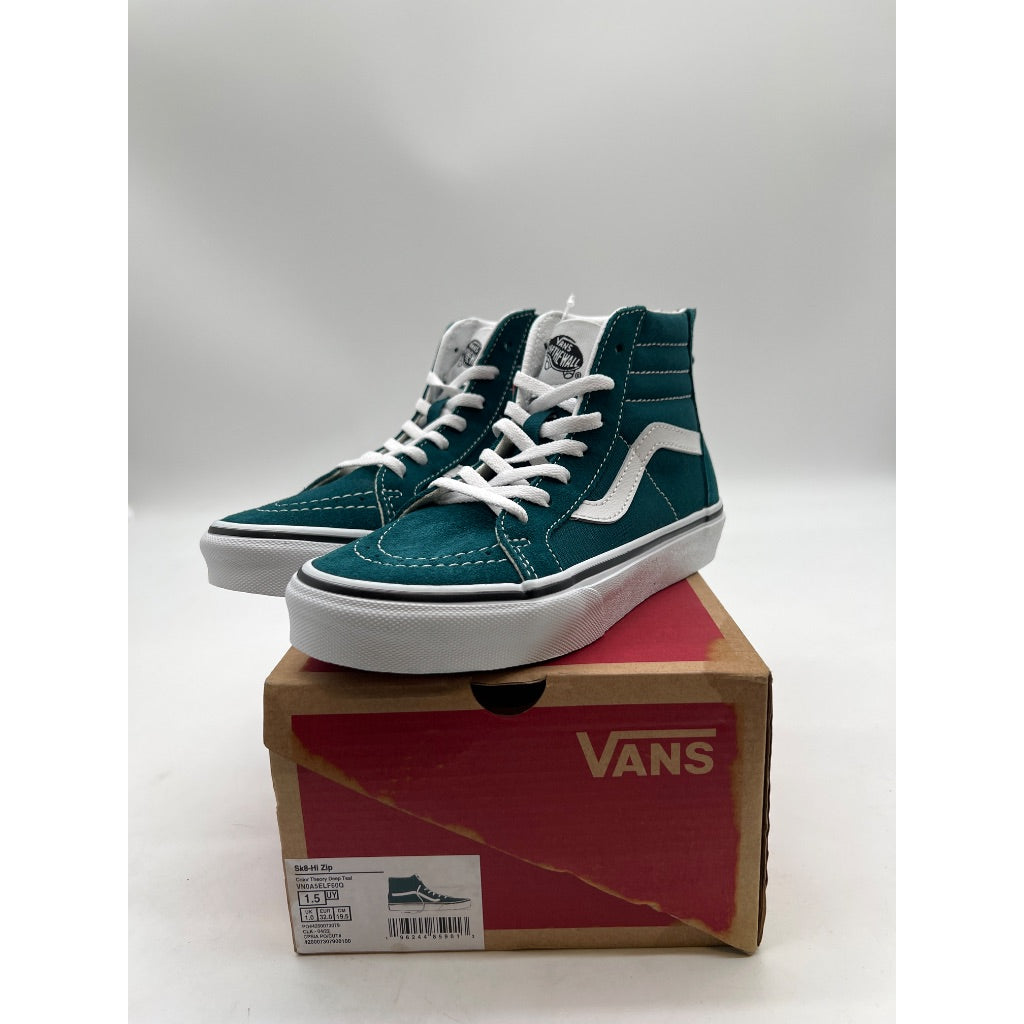 Vans Kid's Sk8-Hi Zip Sneakers, Theory Deep Teal, Size 1.5 Youth