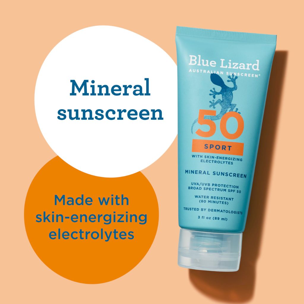 Blue Lizard Sport Mineral SPF 50 Lotion, Fragrance-Free, Paraben-Free, Vegan, 3.0 fl oz