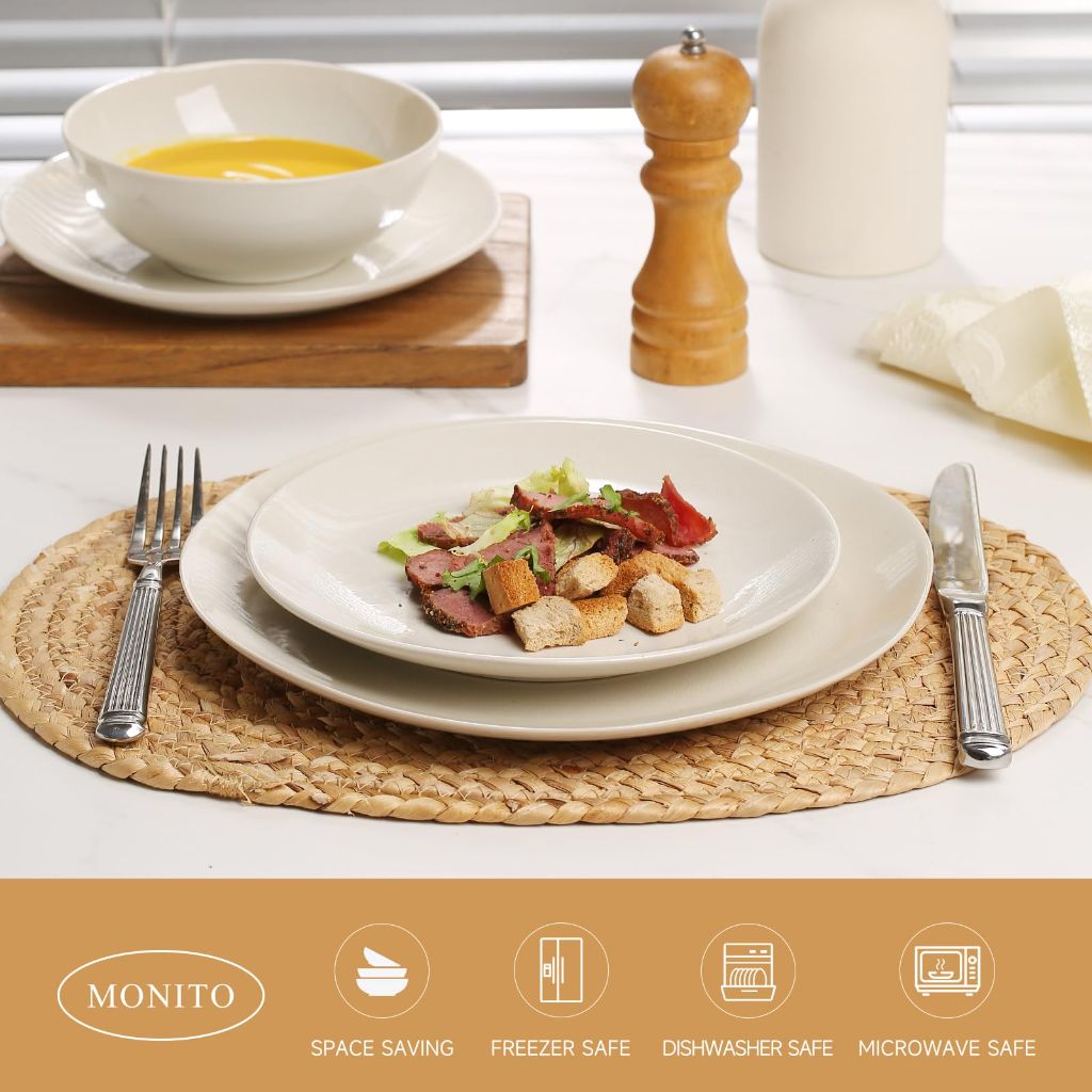 Ceramic Dinnerware 12 Pieces glazed cream white Dinner Set